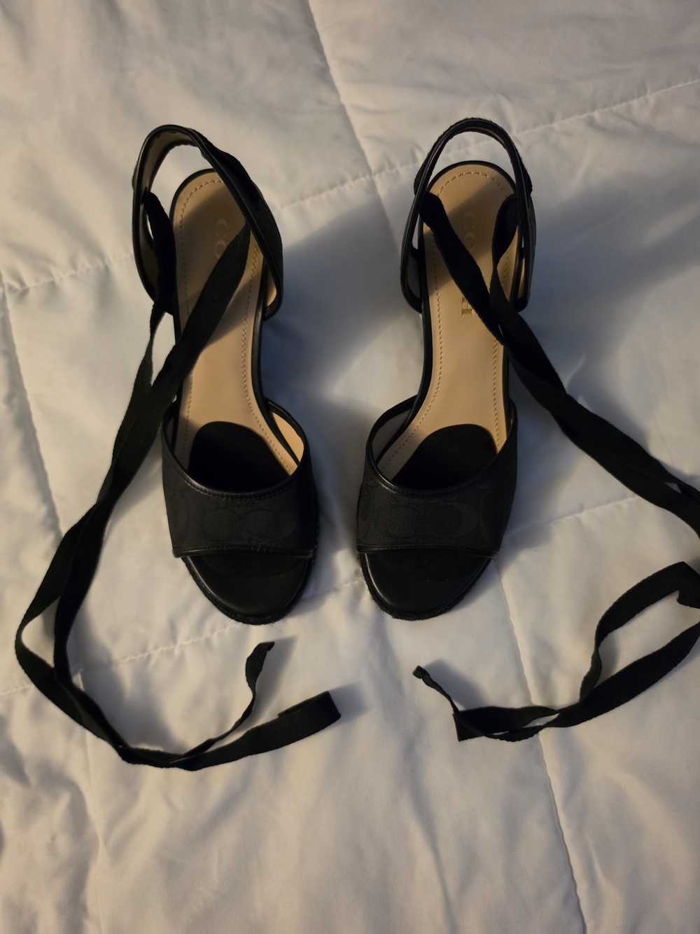 Coach Black Ankle-Tie Wedge Sandals